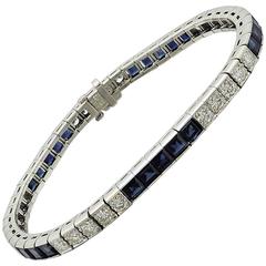Waslikoff Art Deco Sapphire Diamond Platinum Bracelet  