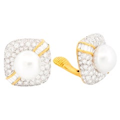 18k White Gold Pearl & Diamond Stud Earrings