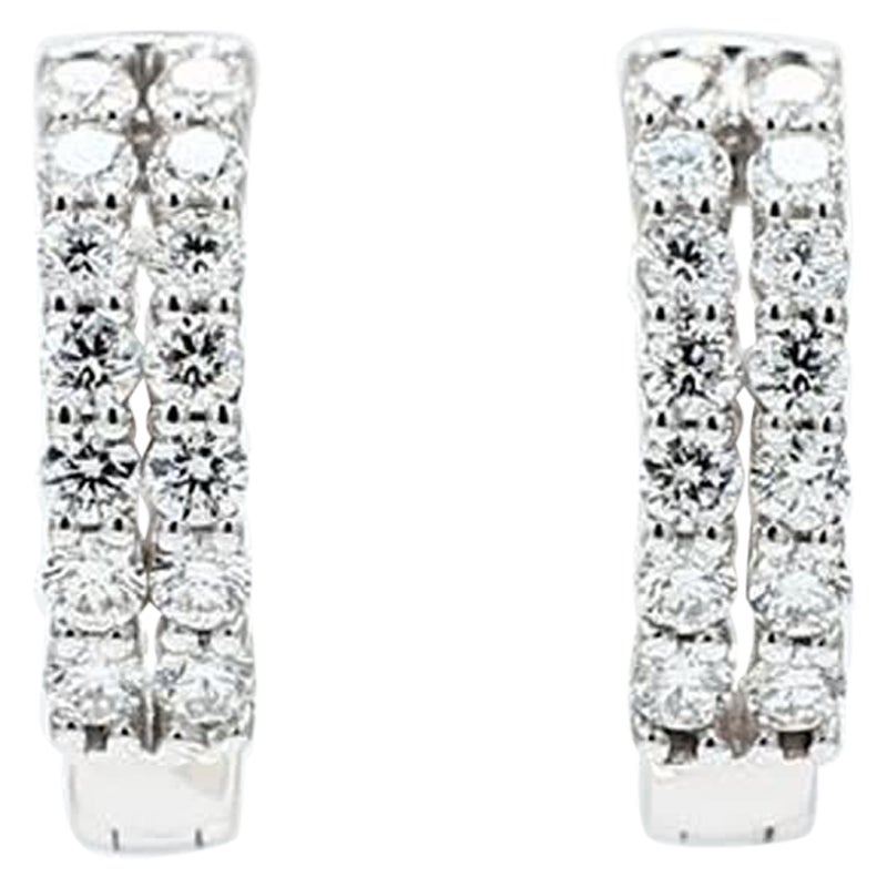 Natural White Round Diamond .76 Carat TW White Gold Hoop Earrings For Sale