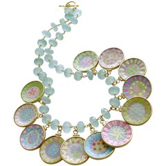 Seafoam Chalcedony Miniature Plates Charm Necklace
