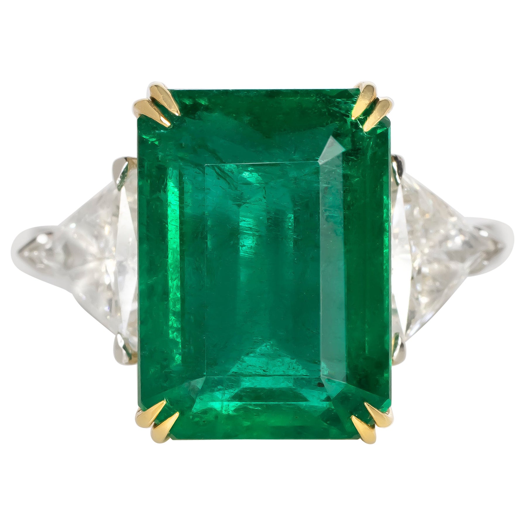 Contemporary Step Cut Emerald Diamond Ring 9.68 Carat For Sale at 1stDibs