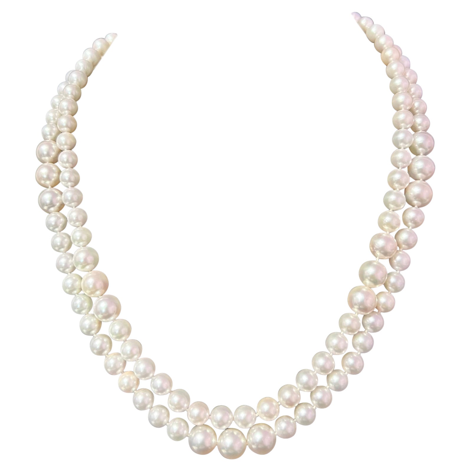 Akoya Pearl Diamond Necklace 14k W Gold 0.66 TCW Certified For Sale