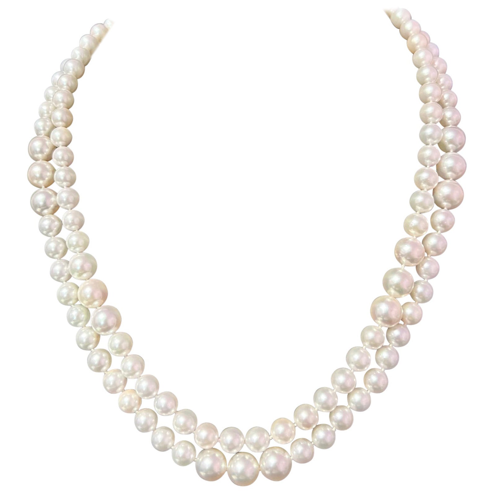Akoya Pearl Diamond Necklace 14k W Gold 0.66 TCW Certified For Sale