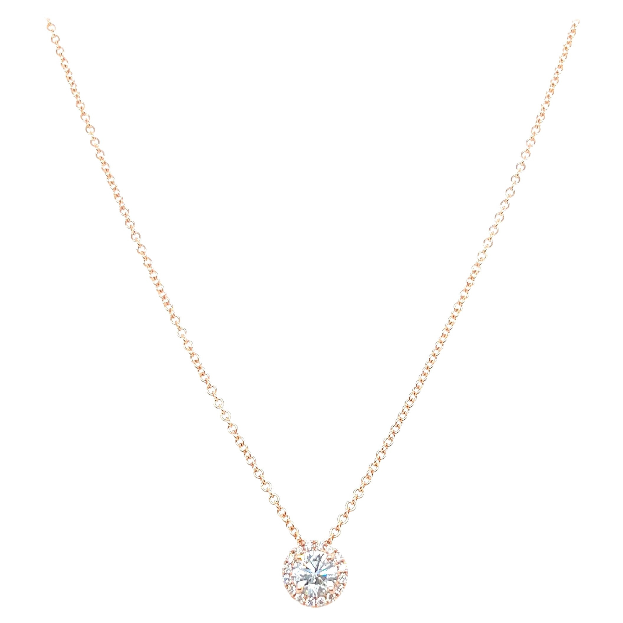 14k White Gold 0.40 Carat Round Cut Diamond Solitaire Pendant Necklace For Sale