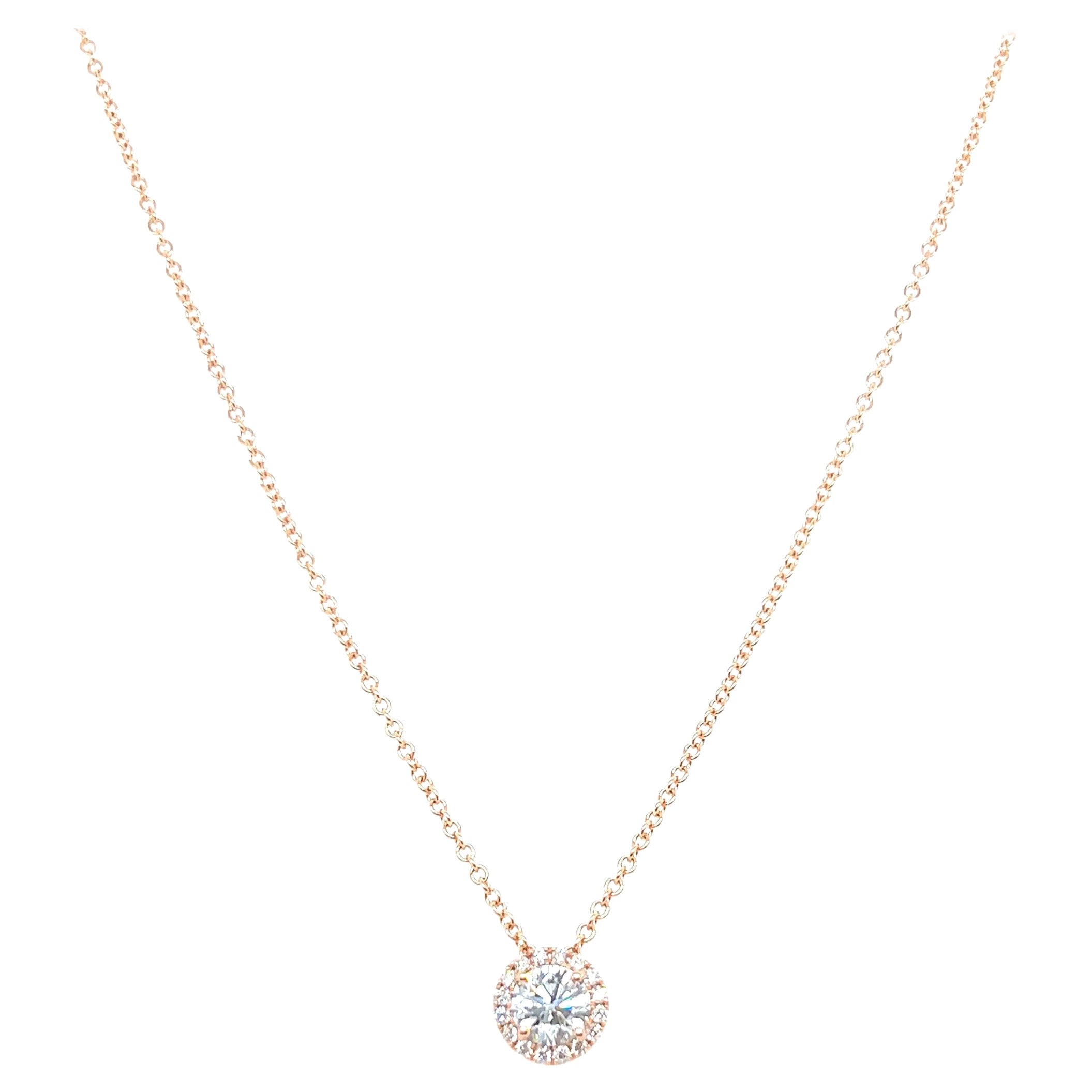 Collier à pendentif solitaire en or blanc 14 carats avec diamants taille ronde de 0,65 carat