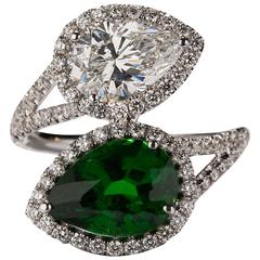 1.54ct GIA Cert Diamond and 3.36ct Tsavorite Ring