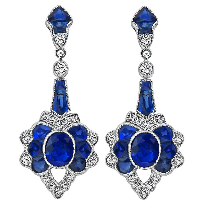 6.00ct Sapphire 1.20ct Diamond Earrings For Sale