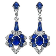 Vintage 6.00ct Sapphire 1.20ct Diamond Earrings