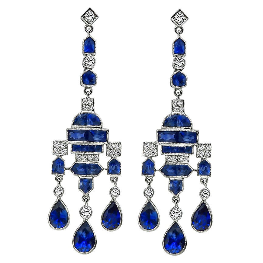 10.50ct Sapphire 1.00ct Diamond Earrings For Sale