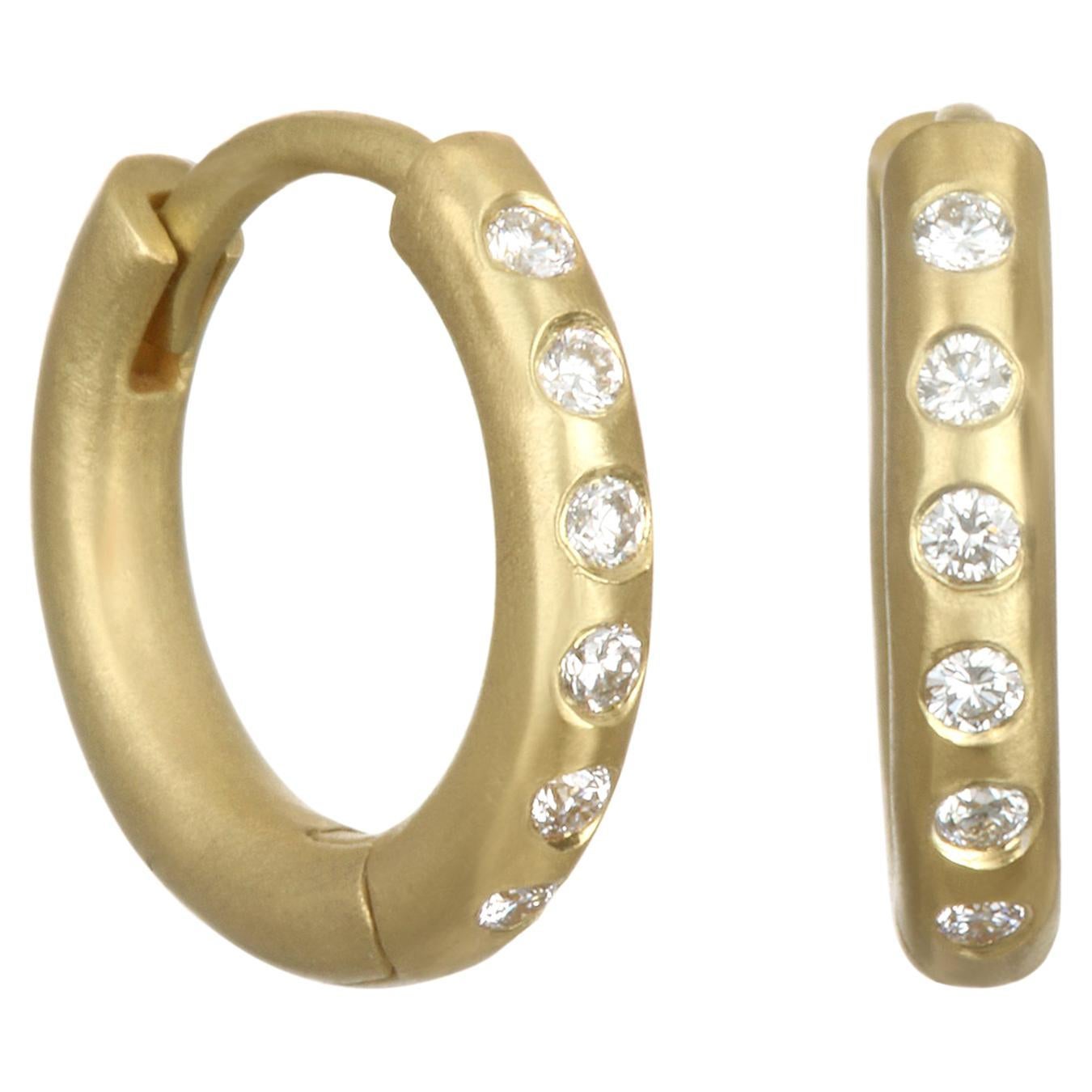 Faye Kim 18 Karat Gold Diamond Huggy Hoop Earrings For Sale