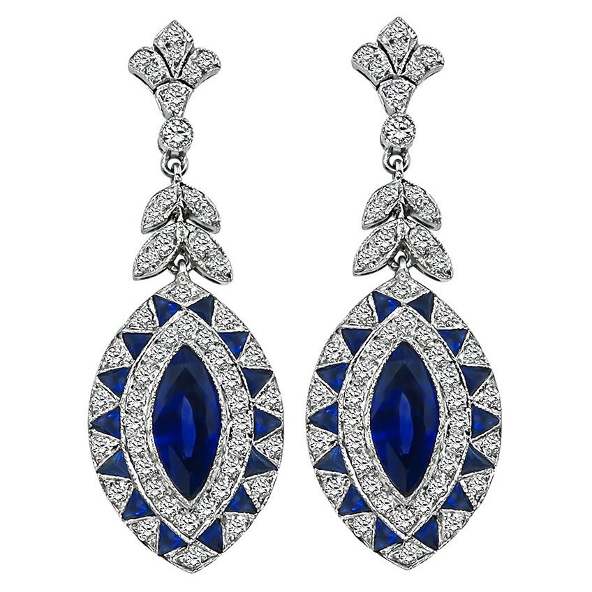4.75ct Sapphire 1.70ct Diamond Earrings For Sale