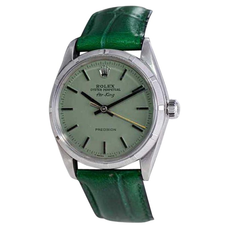 Rolex Steel Air King with Machined Bezel Custom Finished Green Dial 1963 For Sale