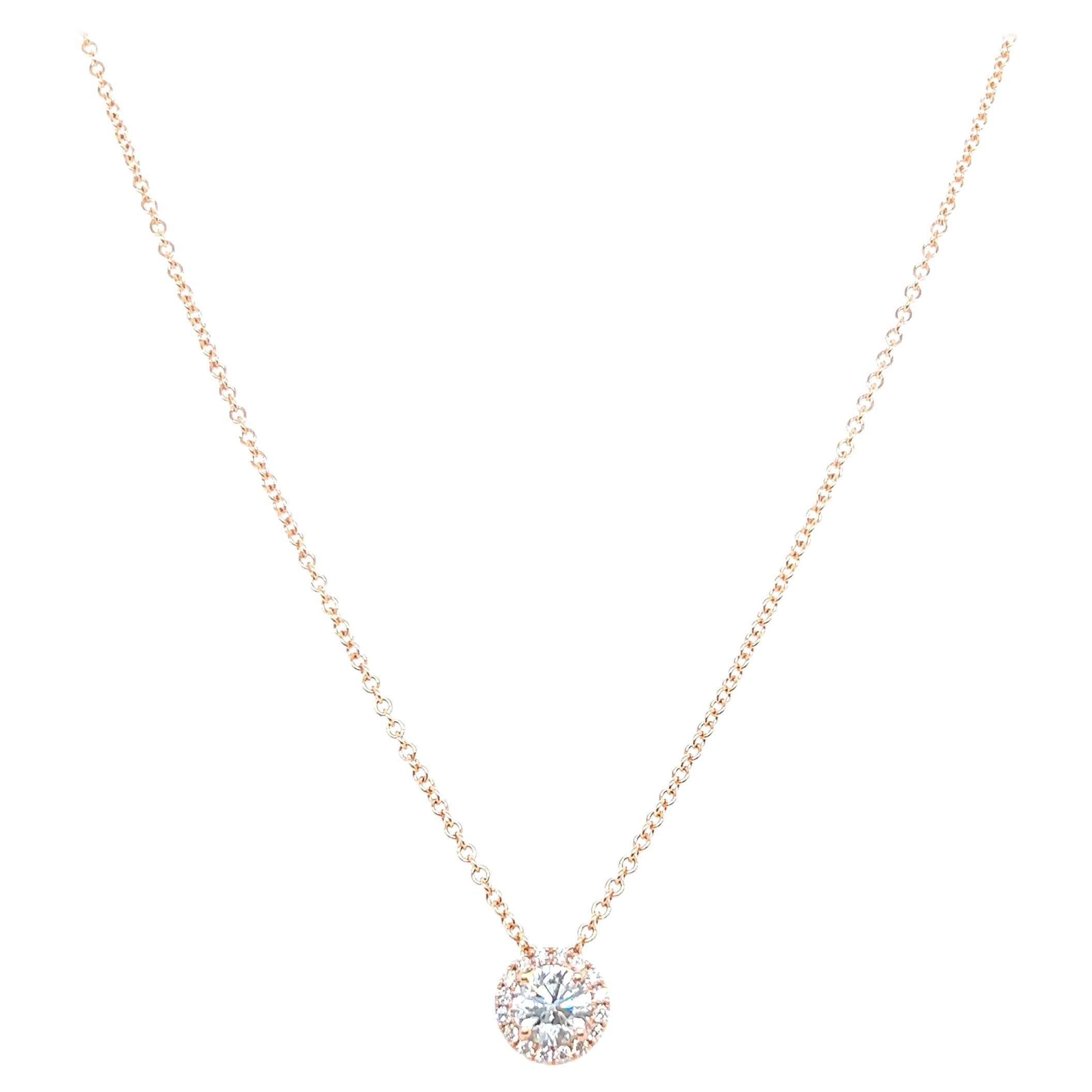 14k Yellow Gold 0.90 Carat Round Cut Diamond Solitaire Pendant Necklace