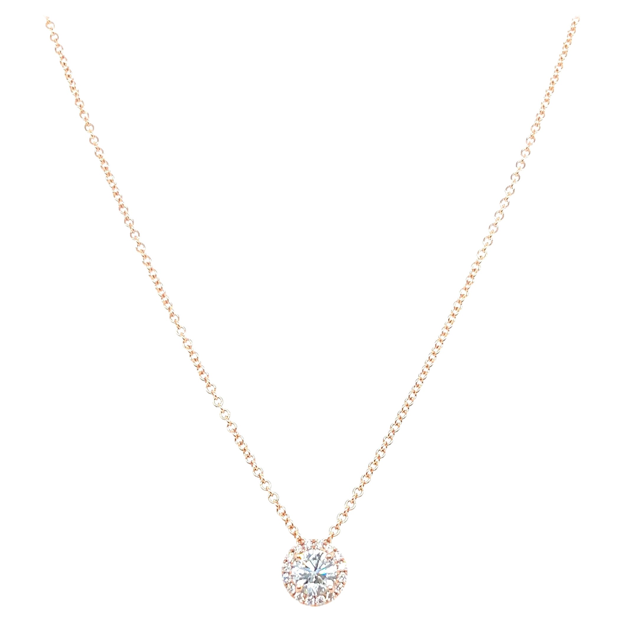20 Inch 14k Yellow Gold 0.90 Carat Round Cut Diamond Solitaire Pendant Necklace For Sale