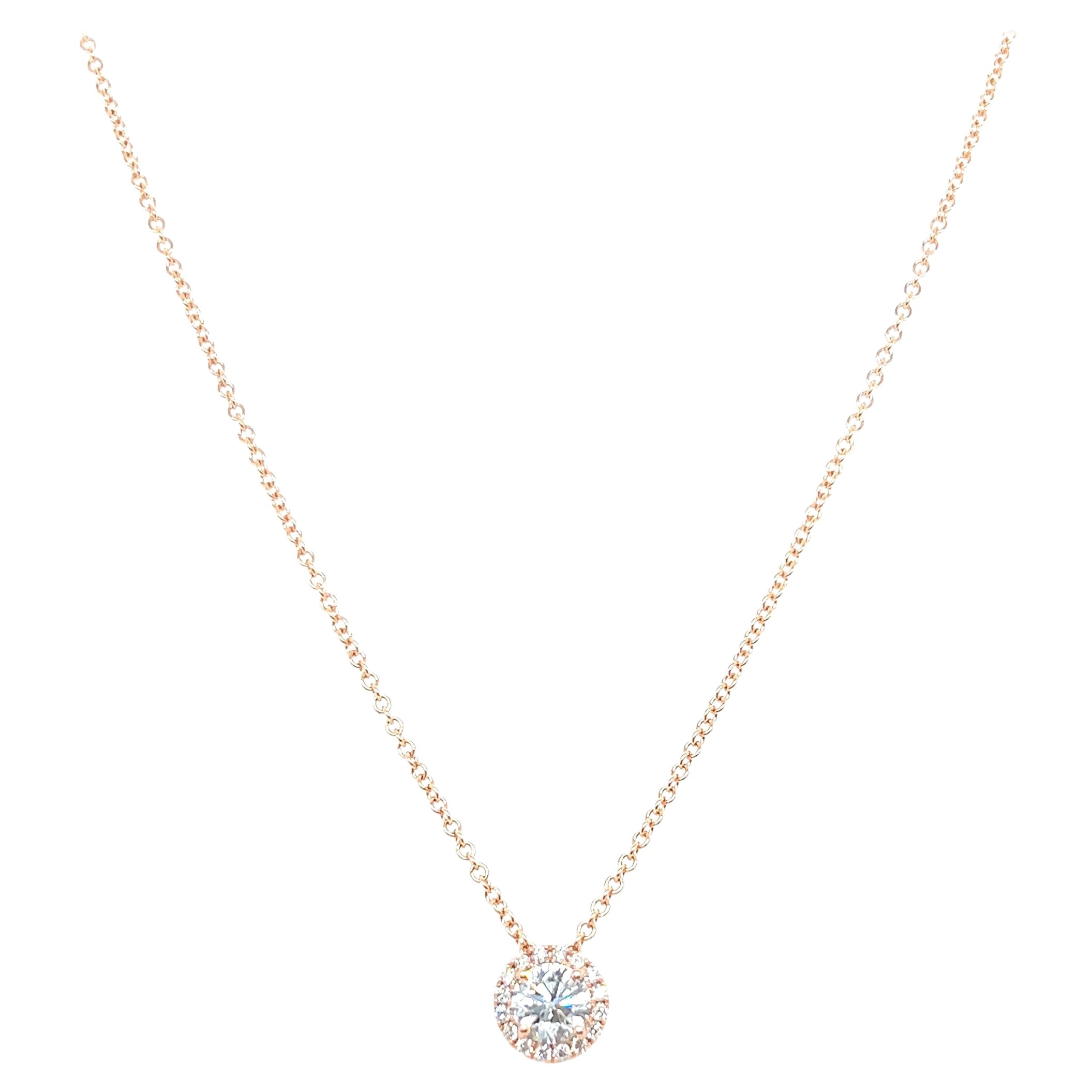 14k Yellow Gold 0.90 Carat Round Cut Diamond Solitaire Pendant Necklace