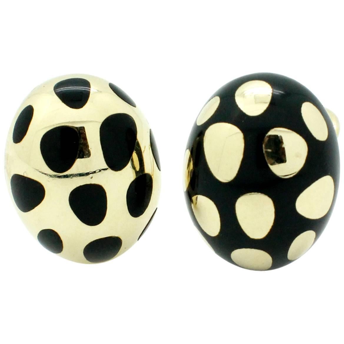 Tiffany & Co Positive Negative Black Jade Gold Polka Dot Earrings For Sale