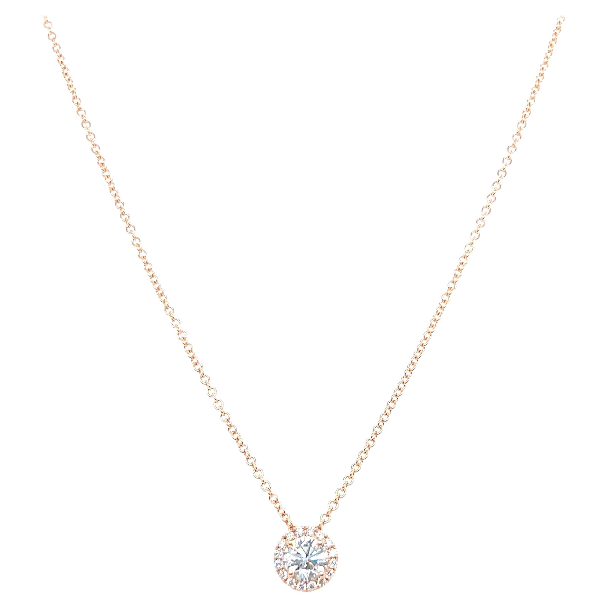 0.44 Carat Round Cut Diamond Pendant Rose Gold Necklace For Sale at ...