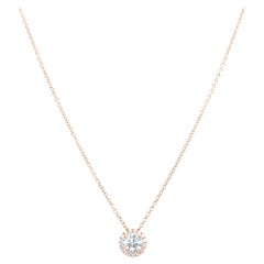 Collier à pendentif solitaire en or rose 14 carats avec diamants taille ronde de 0,40 carat