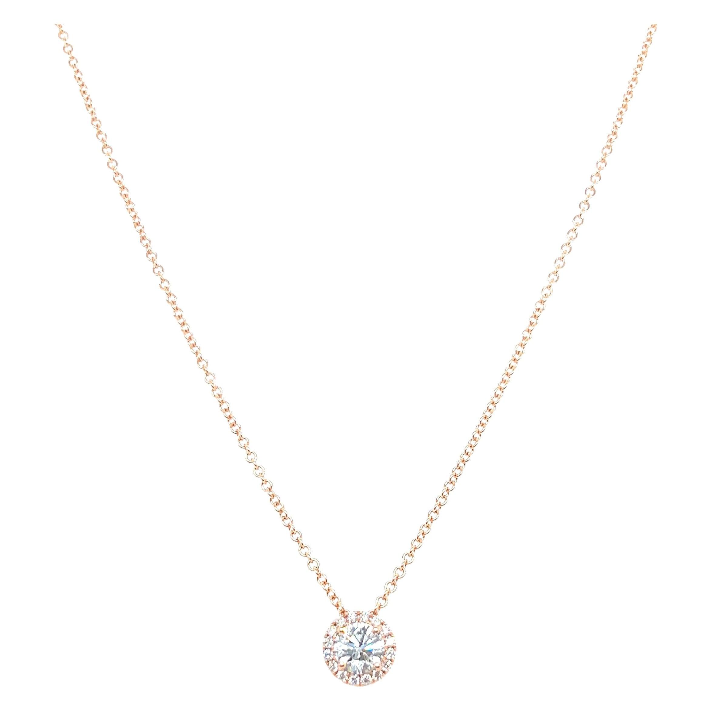 14k Yellow Gold 0.90 Carat Round Cut Diamond Solitaire Pendant Necklace For Sale