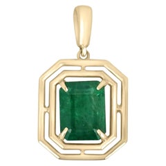 3.18ct 14K Natural Emerald-Emerald Cut Geometric Solitaire Solid Gold Pendant