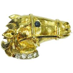 La Triomphe Diamond Gold Horse Pin 