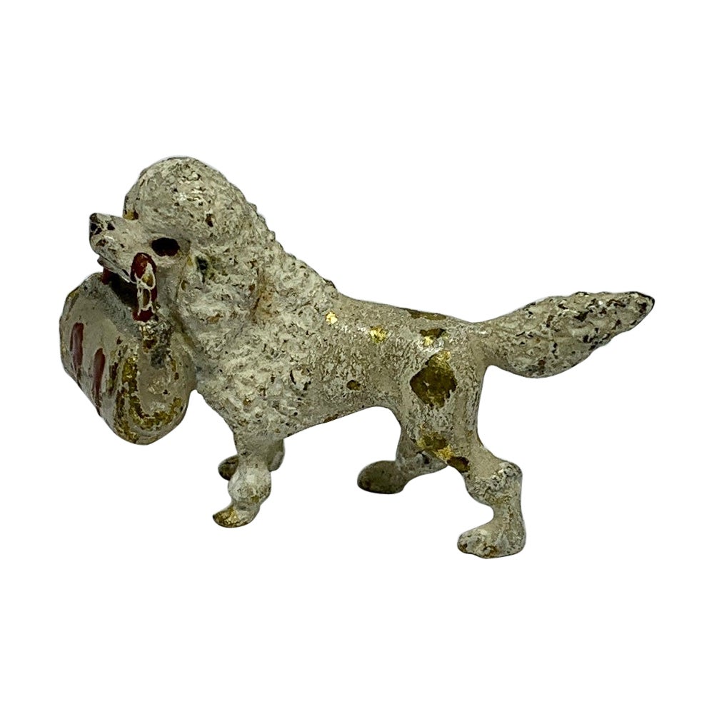 Poodle Dog Holding Purse Austrian Vienna Bronze Circa 1900 Miniature Bronze For Sale