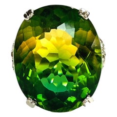 New Brazilian Yellow Green Ametrine & White Sapp Sterling Ring