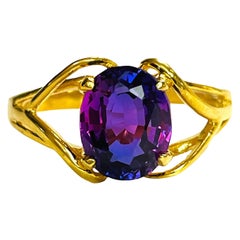 New African Blue Purple Pink 3.20 Ct Sapphire YG Plated Sterling Ring
