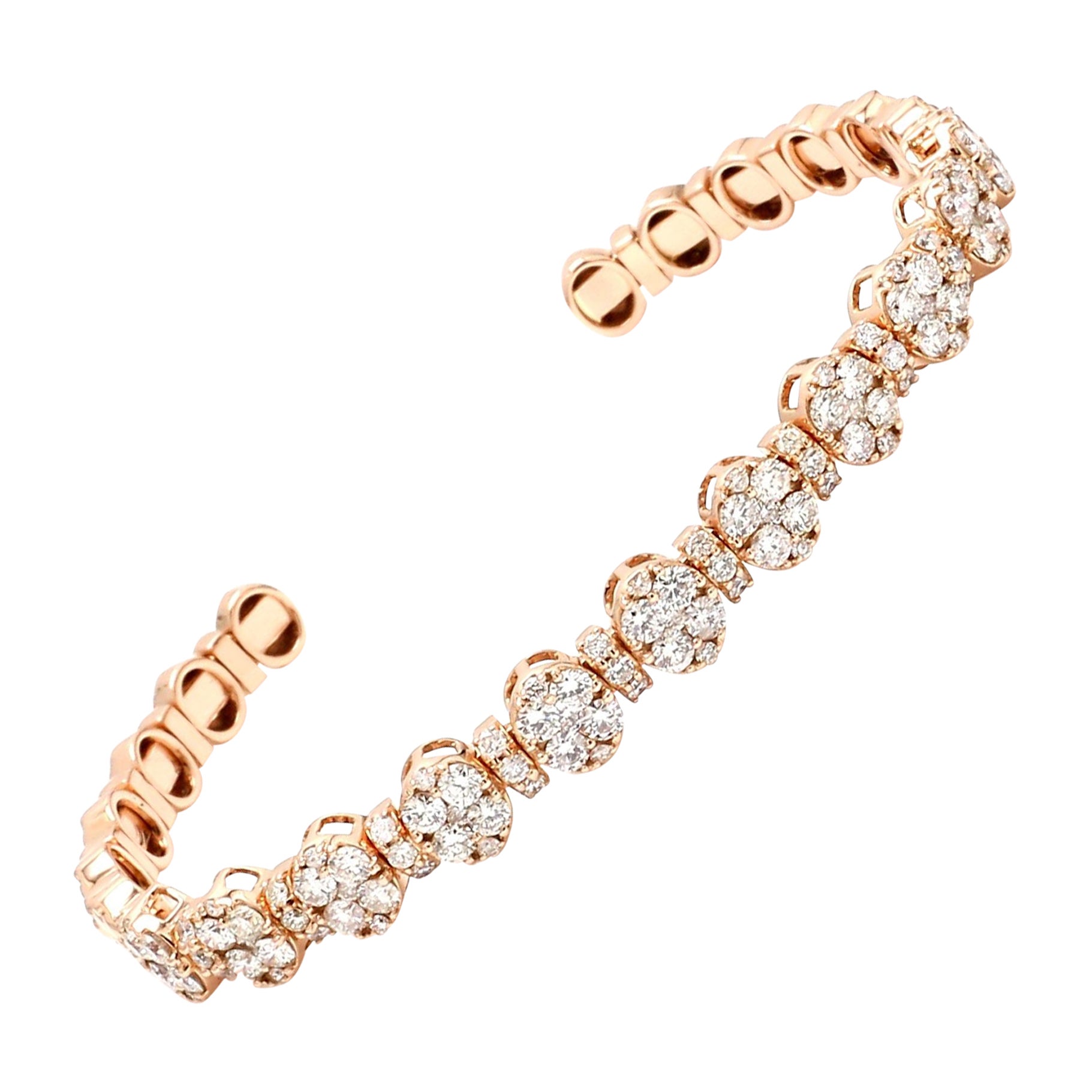 2.80 Carat SI Clarity HI Color Diamond Cuff Bangle Bracelet 18 Karat Rose Gold For Sale