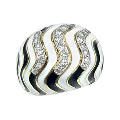David Webb 0.50 Carat Round Brilliant Diamond and Striped Enamel Cocktail Ring