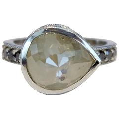 Green Rose Cut and Black Diamond Platinum Ring 6