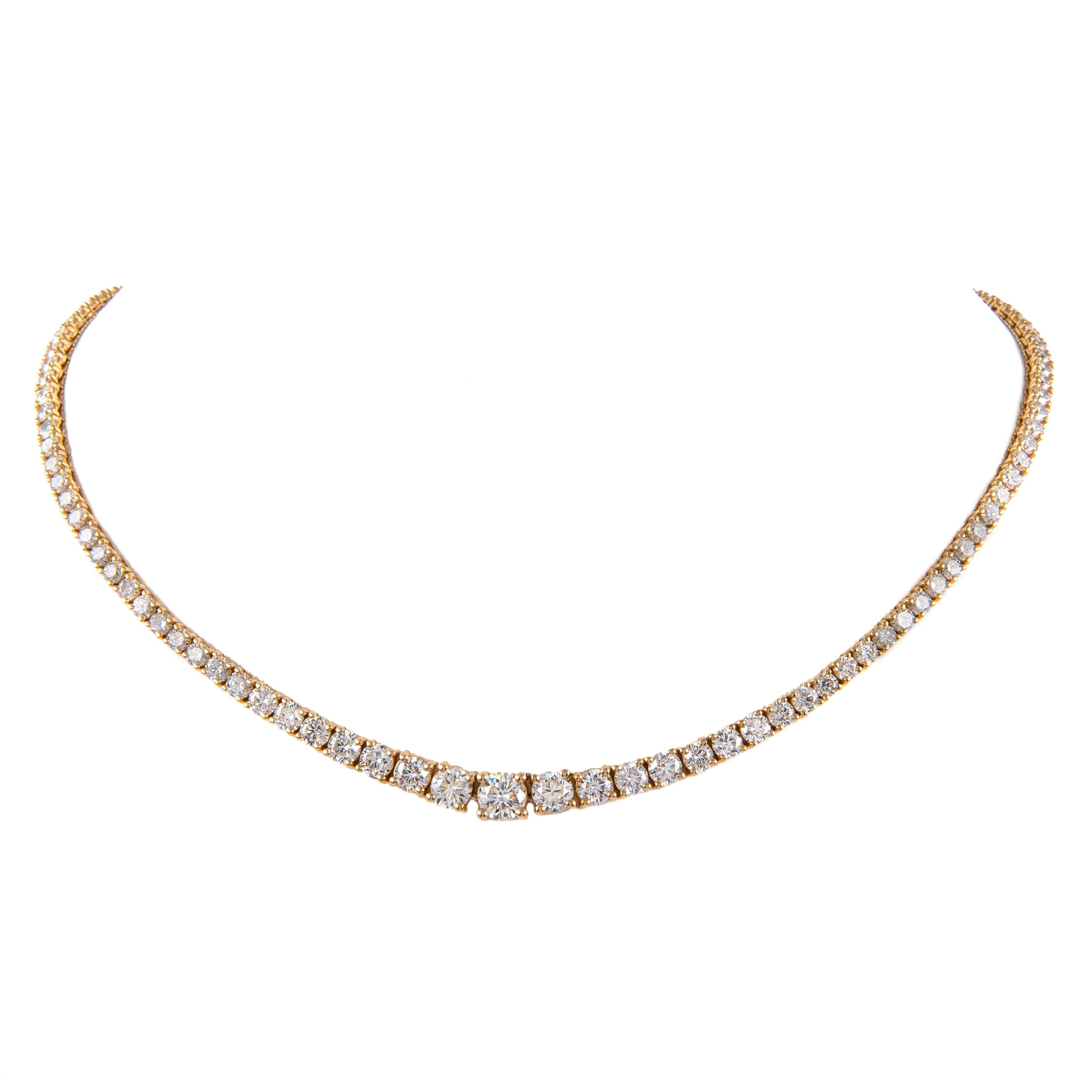 Alexander Beverly Hills GIA 12.70ct Diamond Tennis Riviera Necklace Yellow Gold For Sale