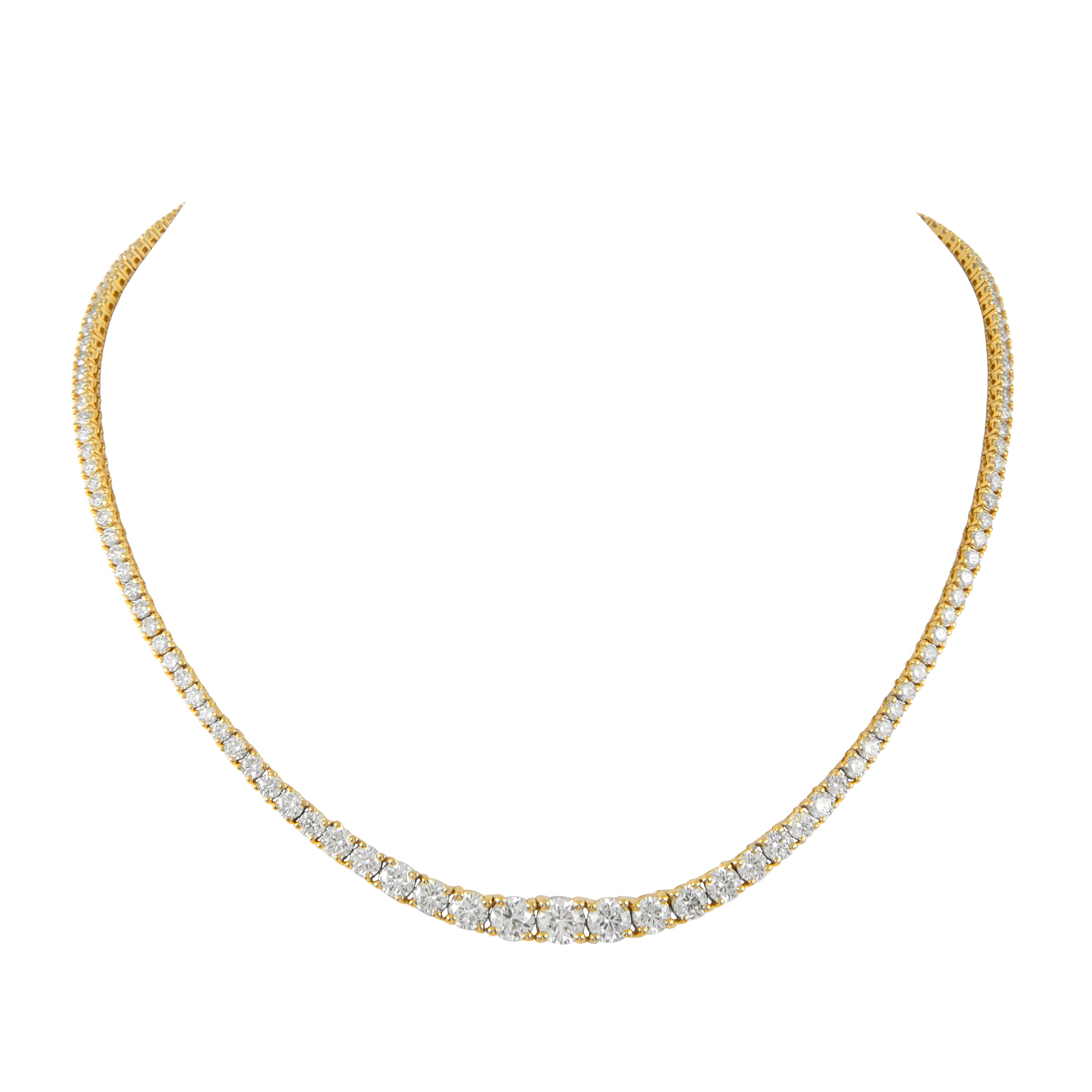 Alexander GIA 14.87 Carat Diamond Tennis Riviera Necklace Yellow Gold For Sale