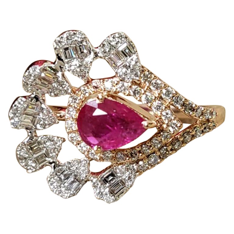 Set in 18K Rose Gold, natural Mozambique Ruby & Diamonds Cocktail/ Cluster Ring For Sale