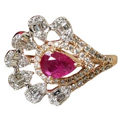 Set in 18K Rose Gold, natural Mozambique Ruby & Diamonds Cocktail/ Cluster Ring