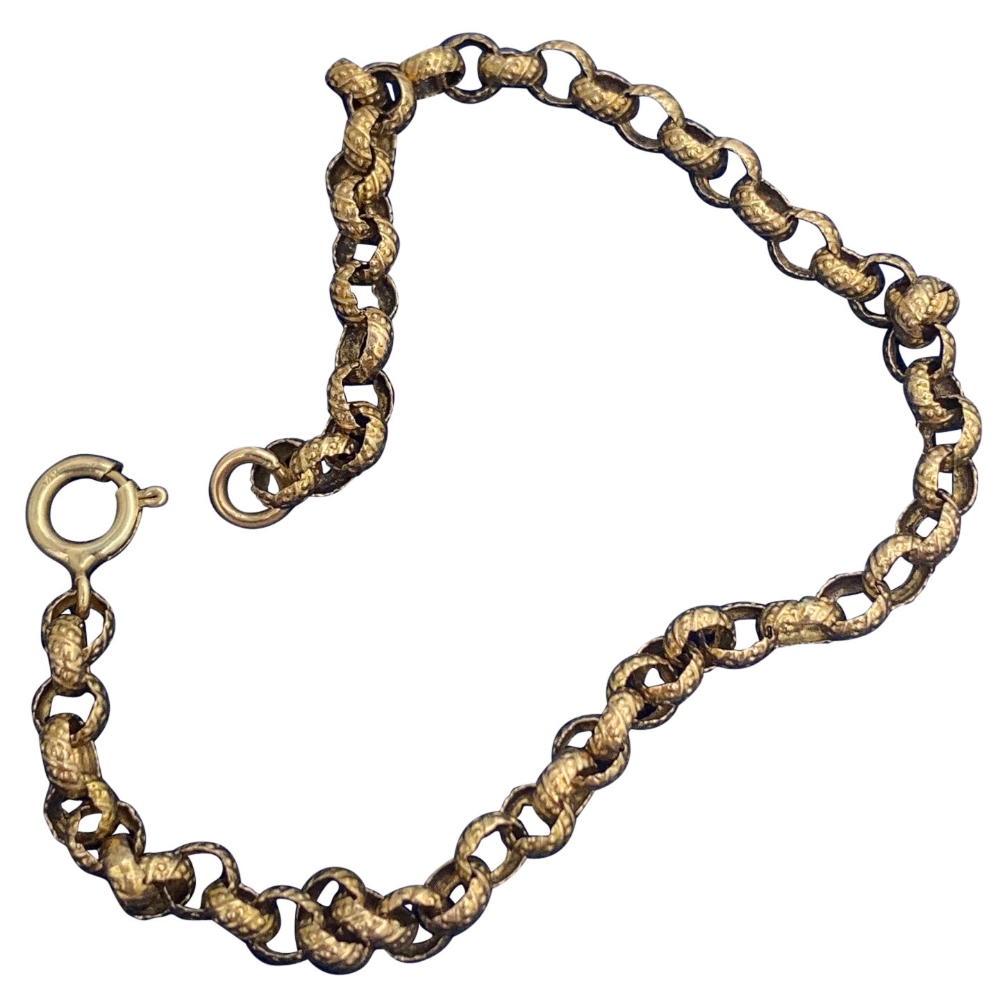 Antique Victorian Bracelet 14 Karat Gold Etruscan Revival Circa 1860 7.5 Inches