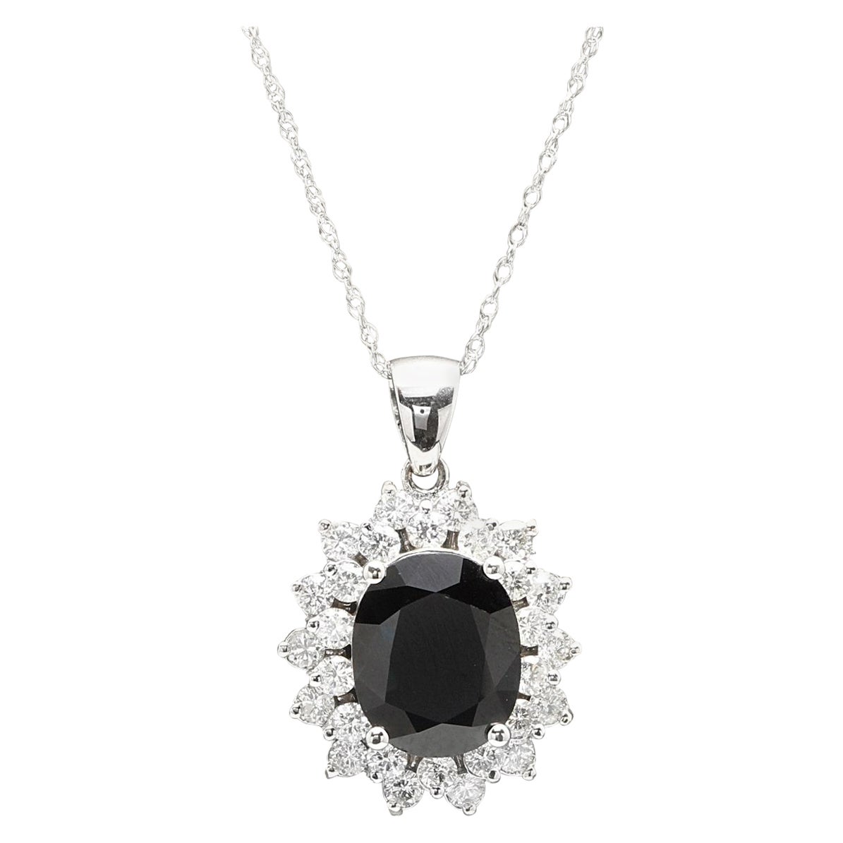 Collier en or blanc massif 14 carats avec saphir naturel de 7,30 carats et diamants