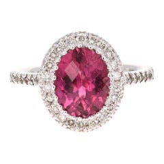 3.99 Carat Pink Tourmaline Diamond 14 Karat White Gold Ring
