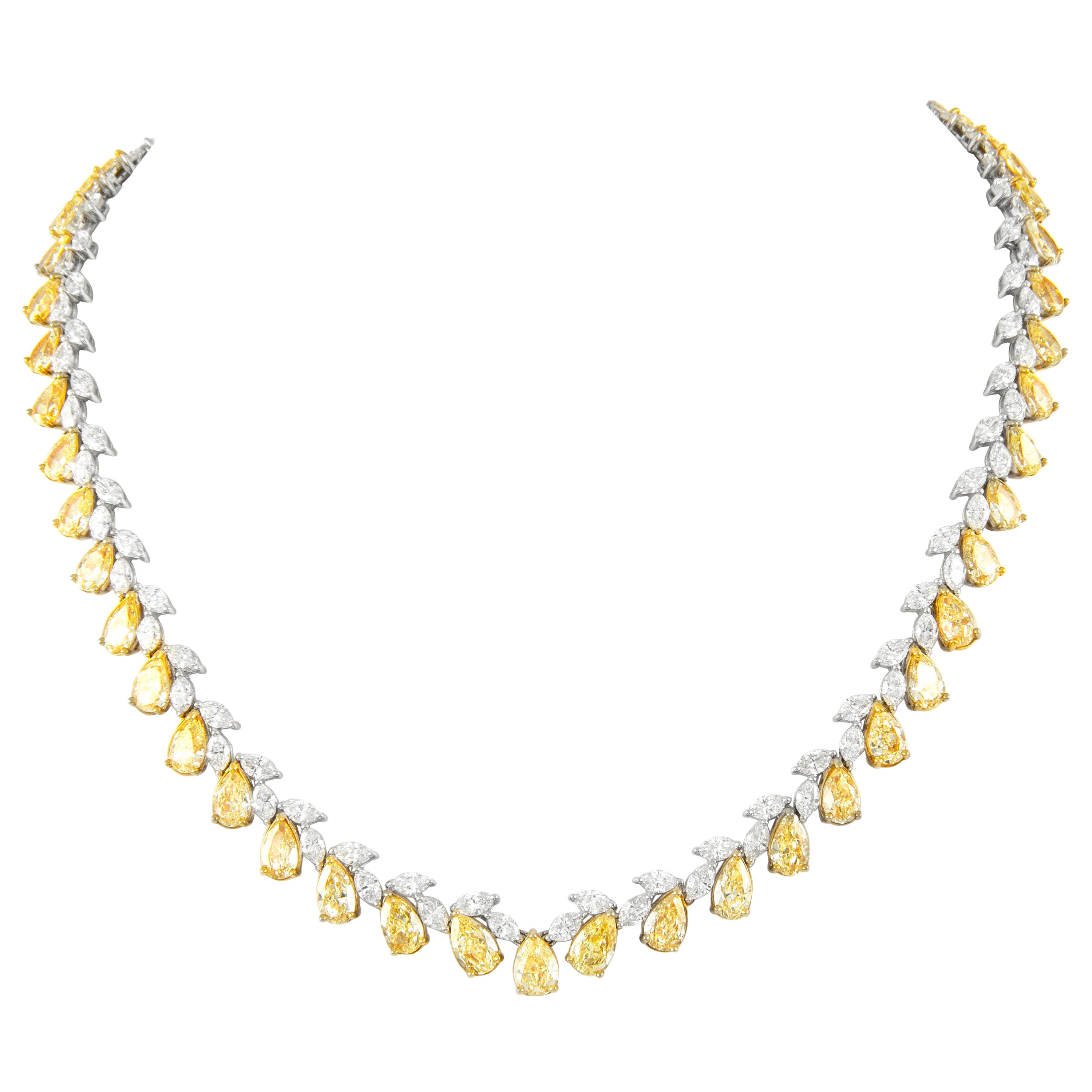 Halskette aus 18 Karat Weiß- und Gelbgold mit gelben und weißen Diamanten von Alexander 50,14 im Angebot