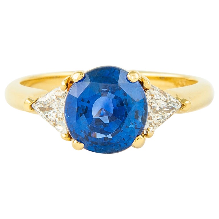 Bague De Fiançailles Or Blanc 14k - 3 Saphirs Ronds 2.50 Carats, Taille Réglable 4 à 12 US