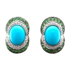 Le Vian Earrings Featuring Robins Egg Blue Turquoise, Forest Green Tsavorite