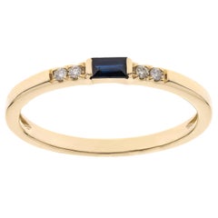 0.12 Carat Baguette-Cut Blue Sapphire Diamond Accents 14K Yellow Gold Ring