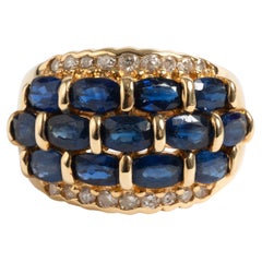 Vintage Glamorous 14 Carat Yellow Gold Diamond and Sapphire Dress Ring