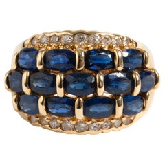 Glamorous 14 Carat Yellow Gold Diamond and Sapphire Dress Ring