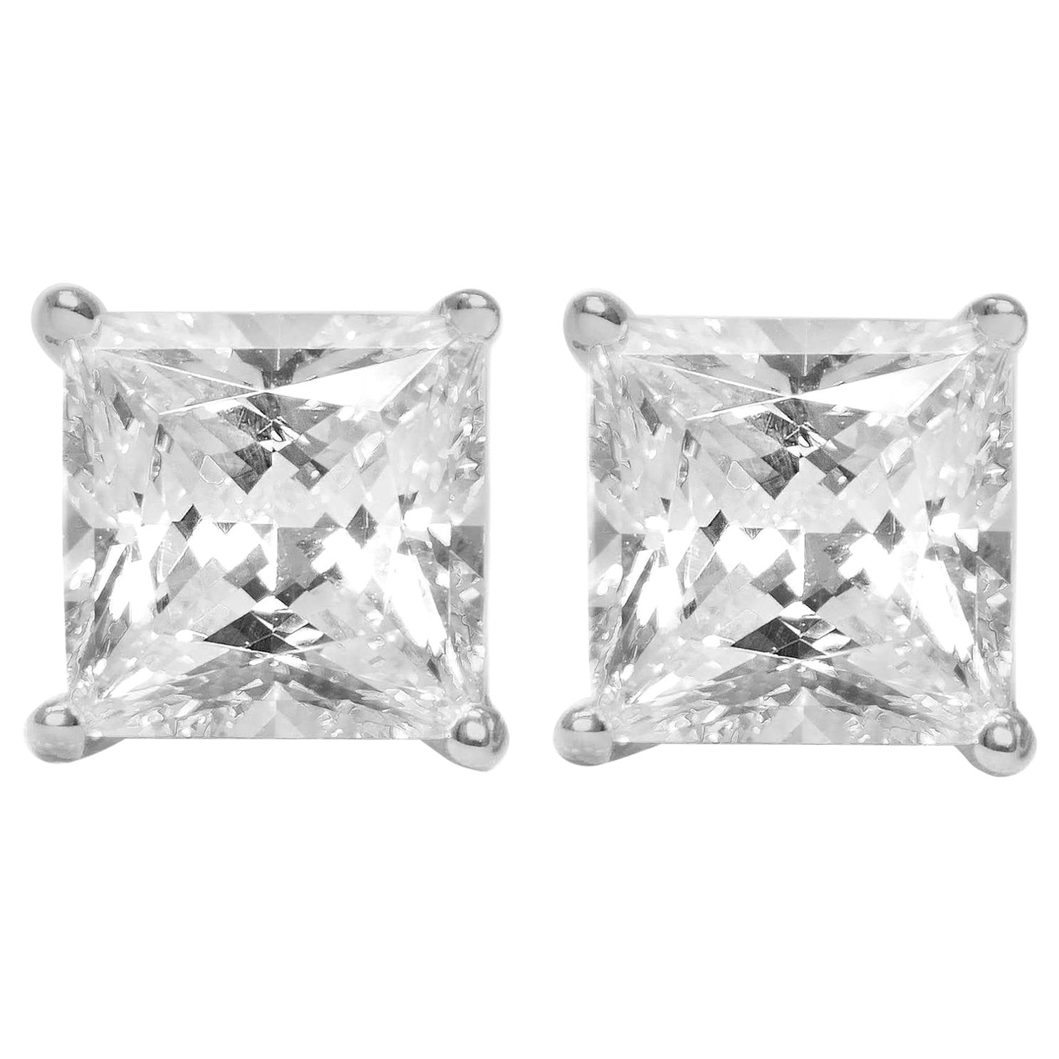 GIA Certified 2 Carat Princess Cut Diamond Stud Earrings