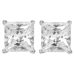 GIA Certified 2 Carat Princess Cut Diamond Stud Earrings