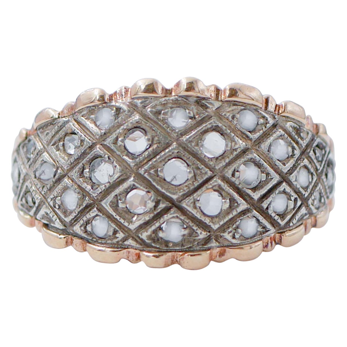 Diamonds, 12 Karat Rose Gold and Silver Ring