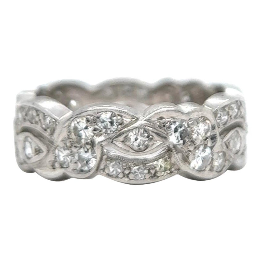 Art Deco Diamond Platinum Swirl Band Ring