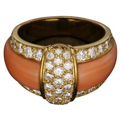 Van Cleef & Arpels Striking Coral Diamond and Gold Vintage Dress Ring Circa 1970