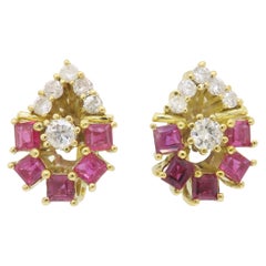 Ruby & Diamond Huggie Earrings made in 18k Yellow Gold 